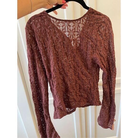 Free People - Lace top/blouse Long sleeve Ruching front size L - Picture 2 of 4